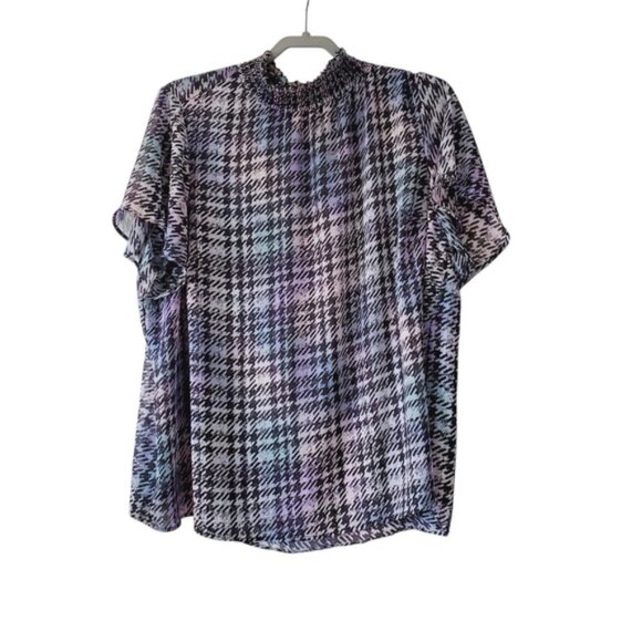 Torrid Houndstooth Preppy High Neck Smocked Chiffon Flutter Sleeve Top 2X - Picture 3 of 8